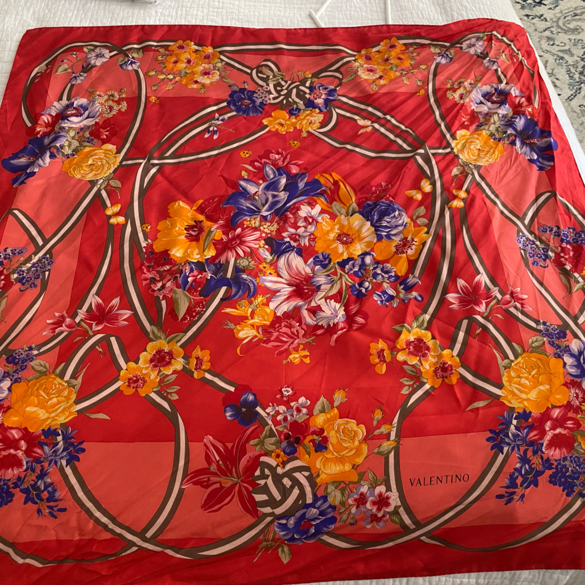 Vintage Valentino Red 100% Silk Scarf - Like New!